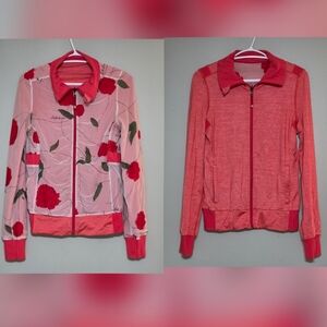 lululemon reversible coral / white mesh with floral print zip up jacket - Small